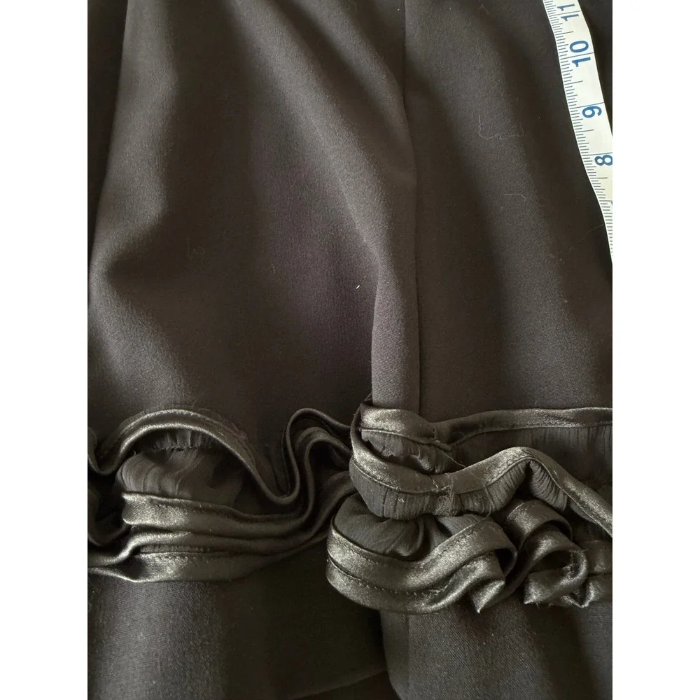 Sunny Taylor Black Flare Skirt Size‎ 4 Satin Ruffle Hem Midi